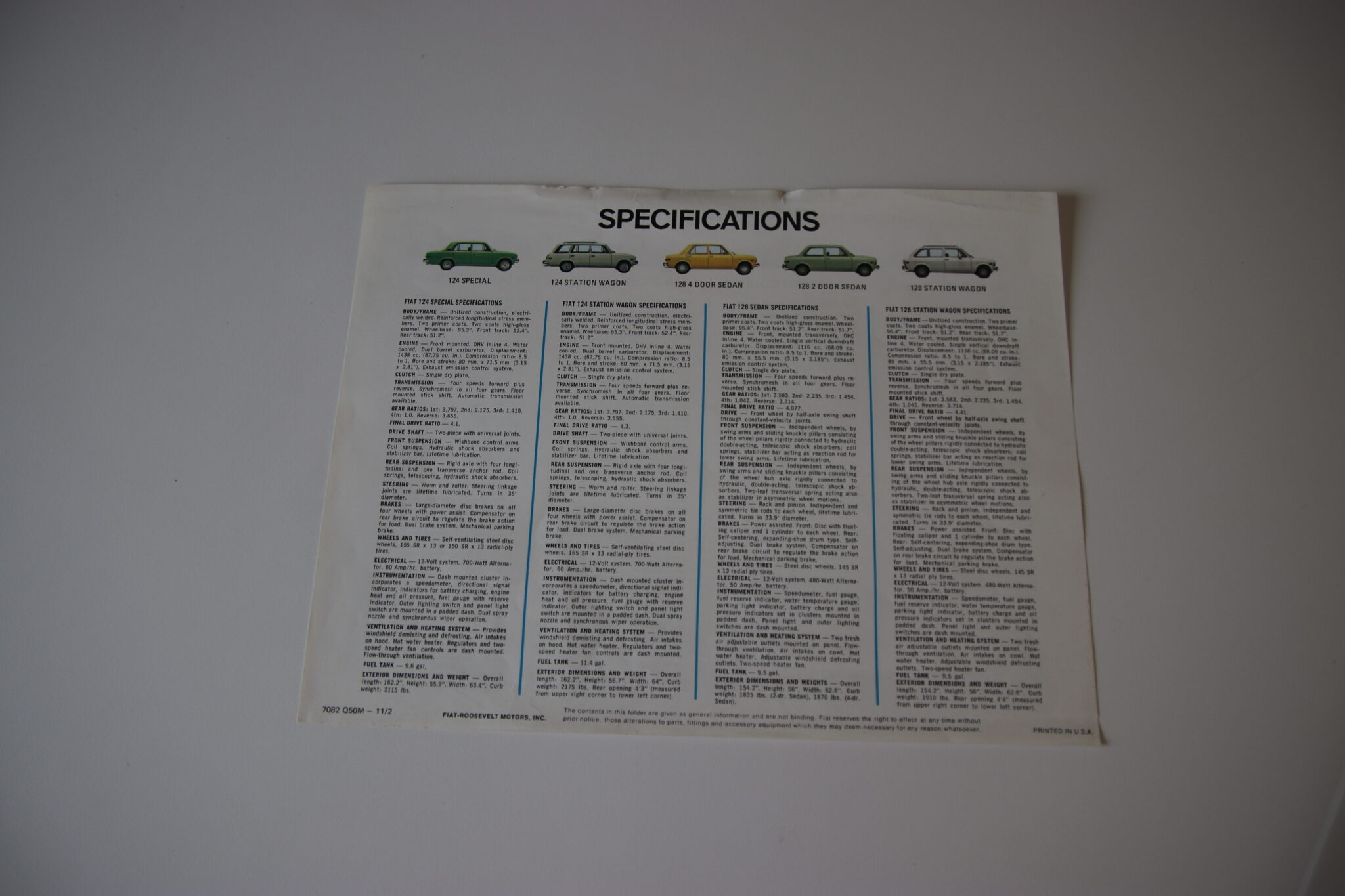 Fiat Specifications Brochure/sales Brochure – TOCO